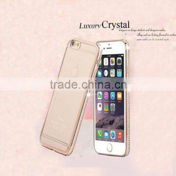 Luxury Crystal Diamond Edged Metal Plating Bumper TPU Soft Back Cover Cell Phone Cases for Iphone and for Samsung