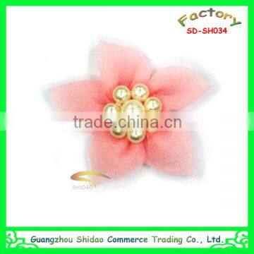 Pink satin ribbon pearl flowers making for garment