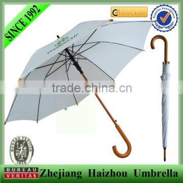 J shape wooden straight white umbrella