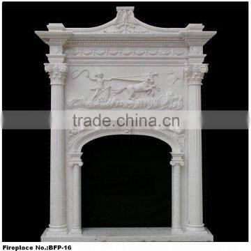 Carved Stone Limestone Electric Fireplace Wall Mounted