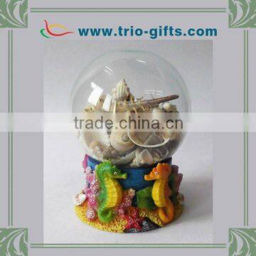 Seahorse resin base glass snow globe