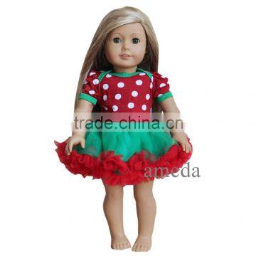 18" American Girls Doll Christmas Red White Polka Dots Green Ruffles Party Dress