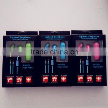 Shenzhen hot selling New Colorful LED shining light flash EL LED Lights Earphones with mic