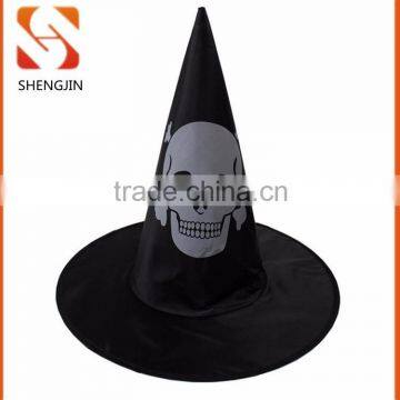 New black Skull print halloween witch hats /witch costume