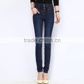 2015 100% cotton wholesale ladies high waist foot straight for slim stressed jeans