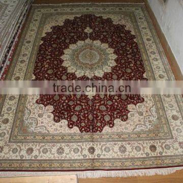 handmade silk carpet crimson hand knotted pure silk carpet factory