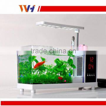 Mini Table Fish Tank, Electronic Clock on Table Lamp photo-5