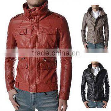 New 2014 Men Leather Jacket / Genuine Leather Jacket / Sheepskin Leather Quilted Bomber