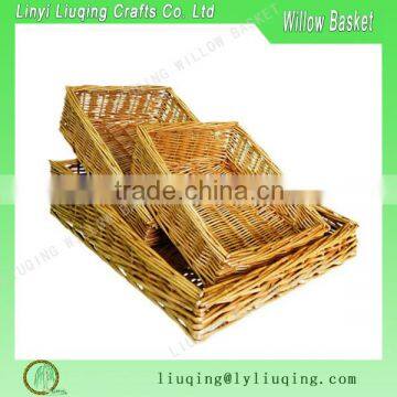 New Wholesale Honey Wicker Farm Shop Style Shallow Tray Display Kitchen Storage Basket