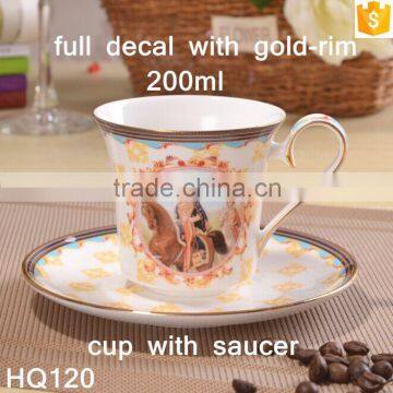 Europe Styple 200ml Bone China Cup & Saucer Flower With Gold-rim Cup With Saucer