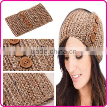 custom cotton new design wide knit headband with buttons