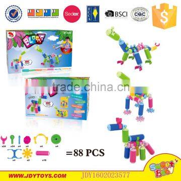 Newly intelligent funny kid toy diy plastic toy 88pcs building block