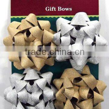 HOT SALE 4" Gold/Silver Glitter Poly Ribbon Christmas Holiday Gift Star Bow