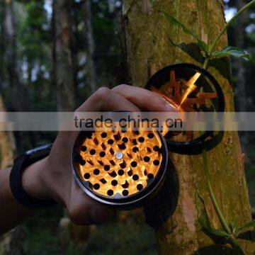 Lightning Aluminum 4-Part Tobacco Spice Tea Herb Grinder (2.5") With Pollen Catcher, Cleaning Brush and Scraper (Orange) photo-2