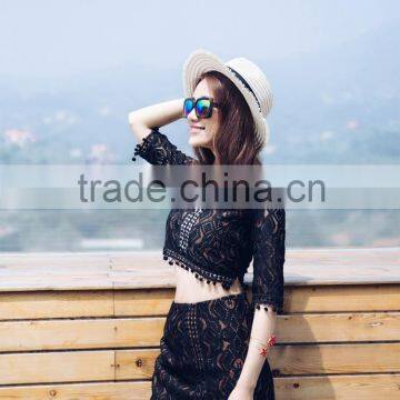 European Western Indian Fashionable Half Sleeve Lace v Neck Sexy Crop Tops Blouses Wholesale Skirts Suit Wrap Skirts photo-5