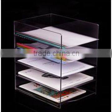 2015Modular transparent display folder acrylic data shelf PMMA document holder sorting rack cubbyhole