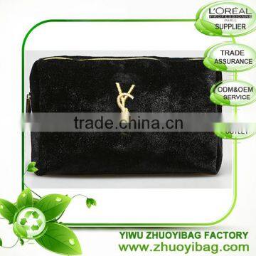 ZY187 Customized Black flannel Cosmetic bag with embroidery Logo