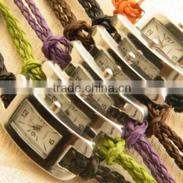 leather watches lady cord bracelet braided watch