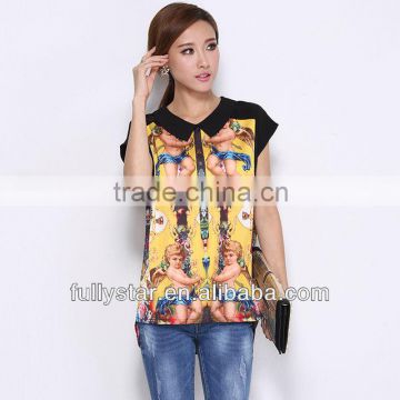 Printed with short sleeves cheap chiffon t-shirt