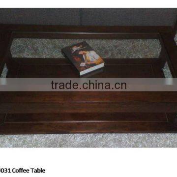 Chinese Walnut Glass Top Coffee Table