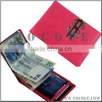 charms gentlemen jewelry red genuine leather money clip wallet with card holder