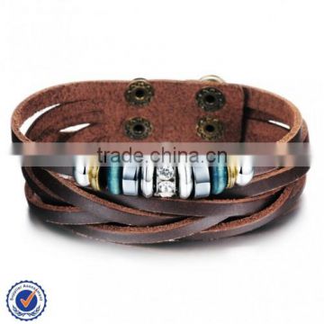 free shipping fast delivery men leather bracelet , stainless steel jewelry