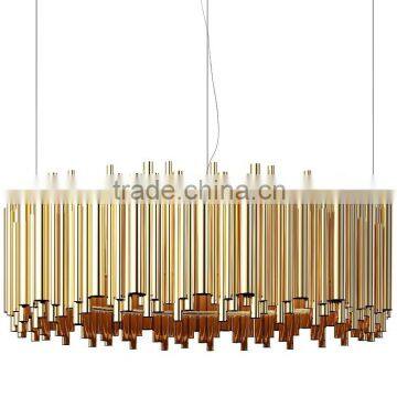 Matheny Style Gold Circular Metal Pipe Chandelier