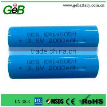 Li-SOCI2 battery ER14505M 3.6V 2000mAh OEM lithium battery