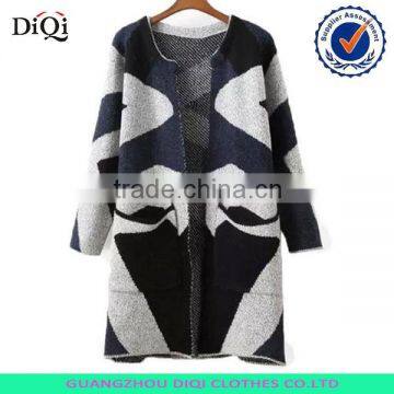 Korean Geometric Patchwork Pocket Knit Sweater Coat