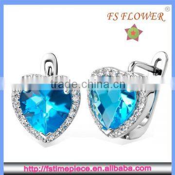 FS FLOWER - Heart Blue Crystal Diamond Set Stud Nail Earring