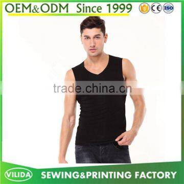 High quality tight fitted gym vest 94% cotton 6% elastane custom mens fitness tank top