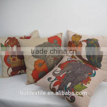 Best quality custom beautiful elephant bird printed sleeping linen pillow,art throw pillow cover