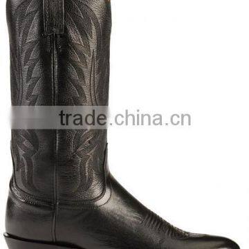Black Tan Brown Cowboy Calfskin Leather Handcrafted Lone Stars Calf Western Boots Wholesale photo-2
