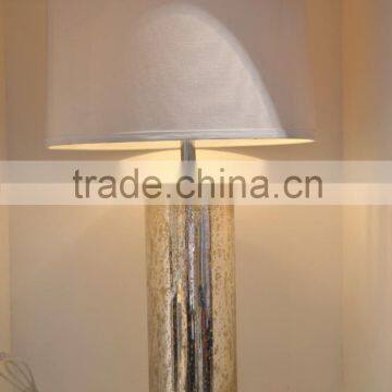 high quality round base glass desk lamp with cylinder glass lamp stand and white cylinder fabric shade for home lighting CE SAA