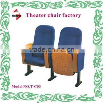 (Wood church chairs factory)Wood church chair with writing pad and fixed legs