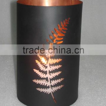 Pillar candle holder with tree filgree in bronze