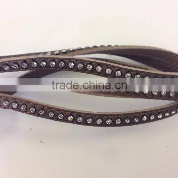 Flat leather with Studs -real nappa leather flat with cristal strass-6mm-dark taupe