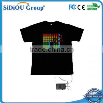 black flashing light up el sound activated t shirt