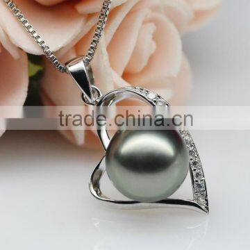 2016 Tahiti AAAA Love Shape Round Black 10-11mm 925 Silver Sea Pearl Pendant photo-2