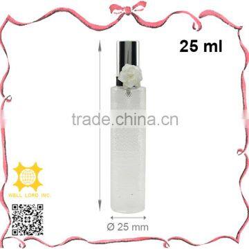 Design frosted glass 25ml fragrance spray bottle with rose decoration