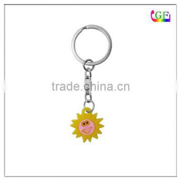 Soft pvc cartoon sun shape printed key chains keychain