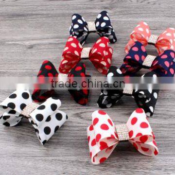 Lovely polka dots satin bowknots rhinestone center designer baby headbands