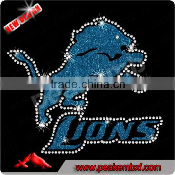 Football Team Crystal Rhinestoen Logo Lions Hotfix Glitter Custom Rhinestone Motif for hoodies