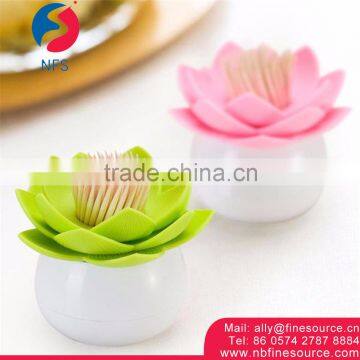 Lotus Design Toothpick Container Portable Plastic Cute Toothpick Holder