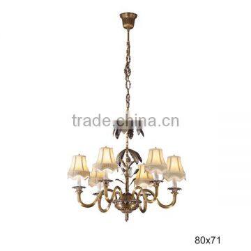 Tropical Rainforest Design Antique Brass Six Arm Chandelier, Unique Design Bronze Droplight With Lampshade