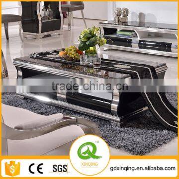 C384 Stainless Steel Marble Top glass Coffee Table