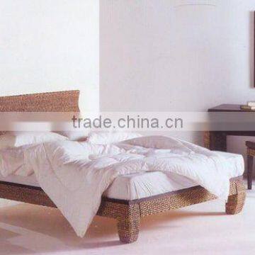 2012 New Design Water Hyacinth Indoor Bed/wicker Wood Rattan Single Bed