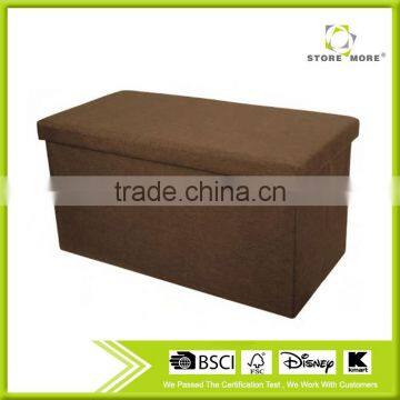 Household Brown Rectangle Foldable Polyester Linen Storage Ottoman