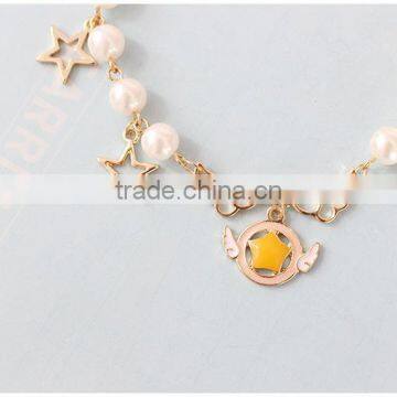 Angel Wing Planet Cross Star Charms Bracelet Pearl Bead Linked Bracelet photo-4