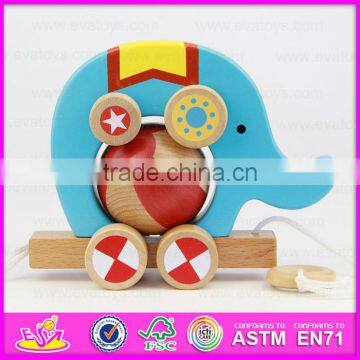 Top Grade Hot Sale Wooden Toy Pull Cart for Kids,Elephant Design Wooden String Cart Pull Back Toy Car W05B075-A2 photo-3